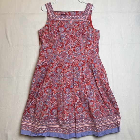 Talbots Dress Fit and Flare Medallion Midi‎ Dress in Red and Blue 14P - Picture 1 of 9